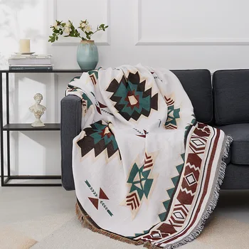 Геометрическое вязаное одеяло для дивана с кисточкой, приятный для кожи чехол, кресло-качели, украшения для дома