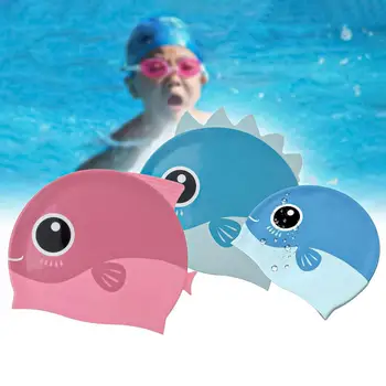 Дети Детские плавательные шапочки Милая мультяшная Рыбка Маленький Динозавр Плавание Спорт Защита ушей Шляпа Мальчики Девочки Плавают Шапочки для купания Кепки