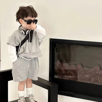 Детский костюм 2023, Весенний Новый Костюм в Корейском стиле Для мальчиков и Девочек, Модный Костюм-двойка в Западном стиле, Универсальная мода