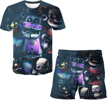 Детский Костюм с мультяшной футболкой Nights At Freddy для мальчиков, комплект повседневной одежды, топы, брюки, комплект детской одежды из 2 предметов, костюмы для мальчиков, детская одежда