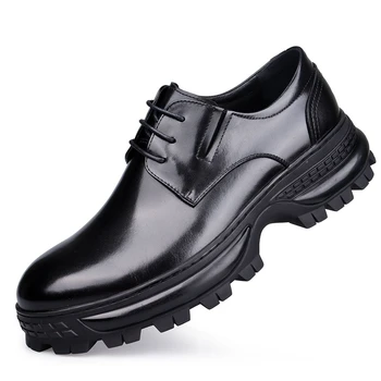 Дизайнерская кожаная обувь для мужчин, черные кожаные дерби на толстой подошве, Повседневная деловая обувь, увеличивающая рост, Модный тренд для мужчин