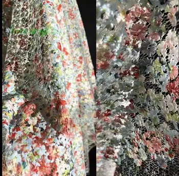 Дизайнерская ткань с цветочным рисунком, сетчатая ткань с вышивкой цветов растений, ткань для платья с кружевным рисунком.