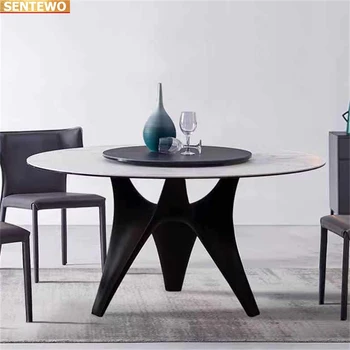 Дизайнерский роскошный круглый обеденный стол из мраморной каменной плиты с обеденным столом и 6 стульями mesa de jantar comedor a manger tisch На основе углеродистой стали