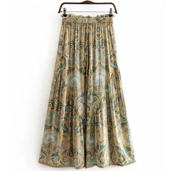 Длинные брюки в стиле бохо из вискозы 2024, торговый магазин, Богемные брюки с цветочным принтом, широкие женские свободные оборки