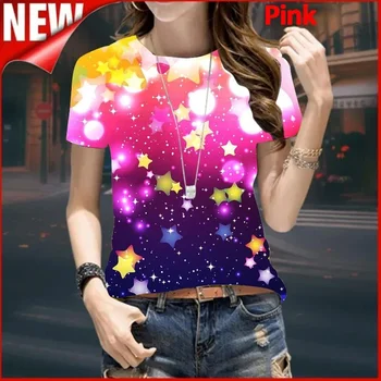 Женская модная повседневная футболка с 3D принтом Звезд, футболка с коротким рукавом, Летний топ