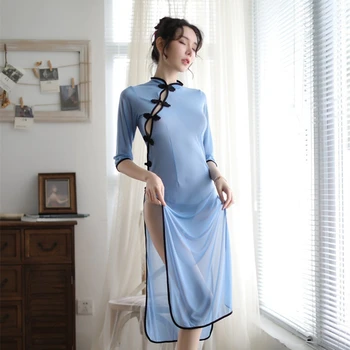 Женская перспективная боковая вилка, Студенческое платье в стиле Китайской Республики, Сексуальная ночная рубашка Ципао, женская одежда, Ролевая игра, искушение, униформа
