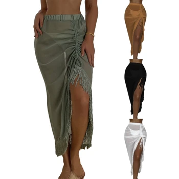 Женские купальники-бикини с рюшами на завязках сбоку, пляжные юбки H7EF