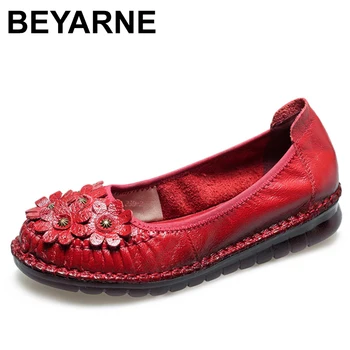 Женские лоферы BEYARNE из натуральной кожи на плоской подошве с цветочным узором и круглым носком, мягкая однотонная обувь на платформе, женская обувь Zapatos De Mujer