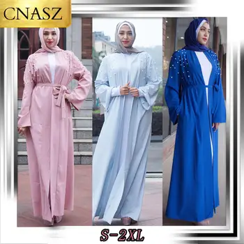 Женские мусульманские халаты с жемчугом в Дубае 2019, исламская абайя, кардиган с длинными рукавами, элегантная одежда