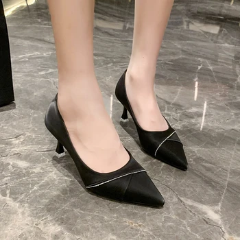 Женские туфли с острым носком 2025 года, новые женские профессиональные туфли на тонком каблуке с мелким носком, простые женские туфли на высоком каблуке с темпераментом