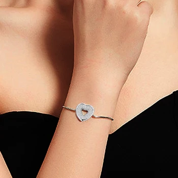 Женский браслет Ins, браслет-цепочка в виде платиновой посеребренной коробки, австрийский циркон, выдолбленный браслет-оберег в виде сердца для рук