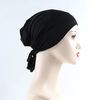 Женский мусульманский хиджаб с резинкой, этнический хиджаб, Однотонный Регулируемый маленький колпачок, колпачок для трубки, обернутый Тюрбан, кепка на шнуровке со шляпой для младенцев