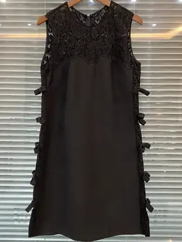 Женское короткое платье без рукавов 2023, весенне-летнее платье трапециевидной формы с бантом и круглым вырезом, женское темпераментное универсальное мини-платье