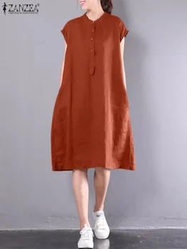 Женское летнее платье-рубашка оверсайз ZANZEA Винтажный повседневный свободный пляжный сарафан с коротким рукавом для женской вечеринки Midi Vestido Robe Femme