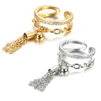 Звено цепи, кольцо с кисточкой из циркония с подвеской-шипом, очаровательное кольцо на палец для женщин