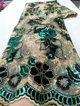 Зеленая бархатная кружевная ткань Новая Африканская Бархатная кружевная ткань с блестками 2023 года, высококачественное Роскошное Французское сетчатое кружево для свадебного платья