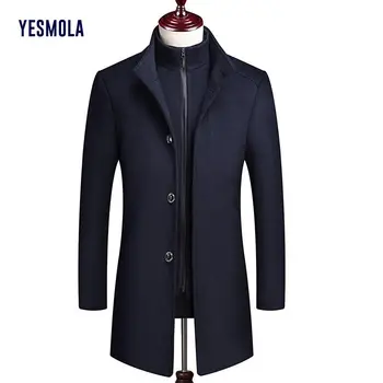 Зимние мужские шерстяные пальто YESMOLA, куртка средней длины, шерстяное мужское пальто с хлопковой подкладкой, толстое теплое шерстяное мужское пальто