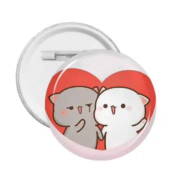 Значок с изображением кота Персика и Гома Моти, Подарки, Модная булавка с мягкой кнопкой на лацкане, 58 мм, значки для одежды, брошь для рюкзака, булавка