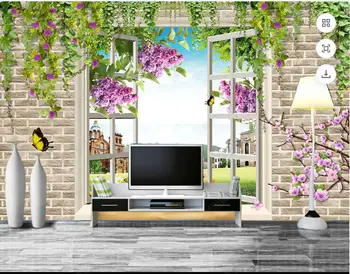 Изготовленная на заказ фреска 3d настенная роспись на стене Современное Окно Цветочный Пейзаж украшение дома фотообои для стен 3 d гостиная