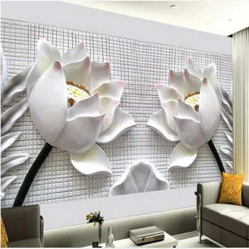 Изготовленные на заказ wellyu крупномасштабные фрески, высококачественные трехмерные рельефные обои lotus fresco для телевизора, обои для стен