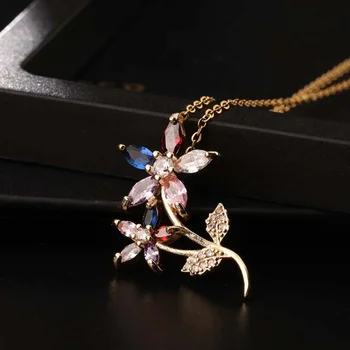Изысканный Циркониевый кулон в виде цветка Подсолнуха, Медное ожерелье на цепочке, Обручальные ожерелья для женщин, Медные ювелирные аксессуары, подарок