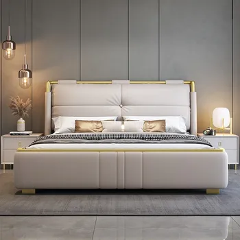 Итальянская кожаная кровать 1,8 метра современной и контрактной конструкции, легкая и ветреная кровать princess в главной спальне, двуспальная кровать 1,5