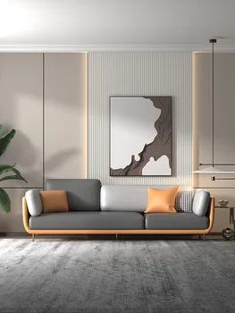 Итальянская роскошная небольшая квартира простая современная мебель для гостиной прямой ряд из кожи и латекса для трех человек минималистичный скандинавский стиль