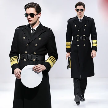 Капитан морской службы Стандартный шерстяной тренч, длинное пальто из утолщенного хлопка aviation Co, консьерж-служба безопасности, шерстяное пальто моряка