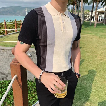 Классическая модная летняя мужская повседневная трикотажная рубашка ПОЛО с короткими рукавами, легкий градиентный цвет Ripe Wind, Англия, тонкий топ с лацканами