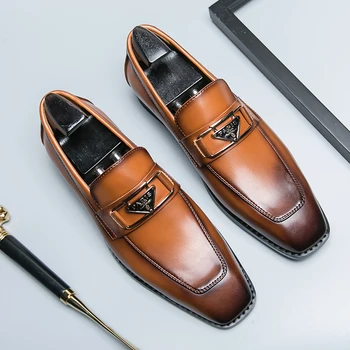 Классические мужские лоферы-пенни из натуральной воловьей кожи, деловая официальная обувь коричневого цвета, офисная мужская обувь ручной работы без застежки в итальянском стиле