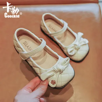 Кожаная обувь для девочек; Коллекция 2022 года; Весенне-Осенние Новые Корейские Туфли Принцессы с бантом на Мягкой подошве; Детская Студенческая обувь на плоской подошве для свадьбы