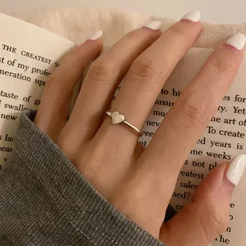 Корейская версия Simplicity Heart Ring для женщин и мужчин Креативное кольцо с открывающимся сердцем на пальце Геометрическое парное кольцо Винтажный тренд Jewely