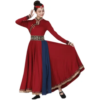 Корейско-монгольское танцевальное платье для выступлений, этническое платье, тренировочные платья, арт-тест, длинная юбка 360 °, высококачественное танцевальное костюмированное платье