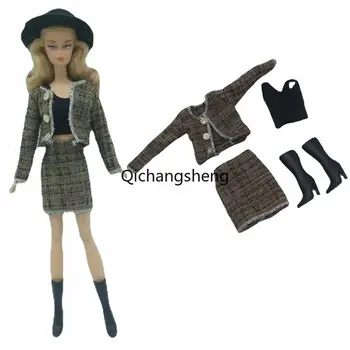 Коричневая клетчатая кукольная одежда 30 см для Барби Одежда для кукол Барби Аксессуары 11,5 