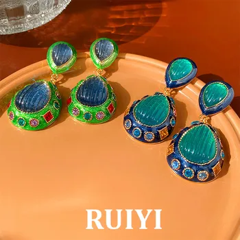Красочные металлические серьги-капли с эмалью из горного хрусталя для женщин Оптом Ювелирных изделий 2023 года в новом французском винтажном придворном стиле