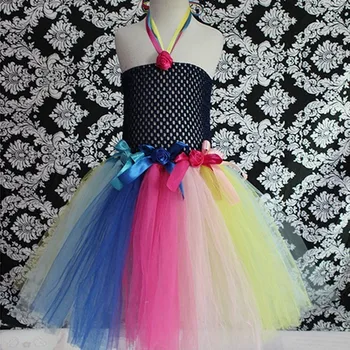 Красочные платья-пачки для девочек, детское бальное платье-пачка из пушистого тюля ручной работы, вязаное крючком, с цветами, детское платье для свадебной вечеринки, одежда