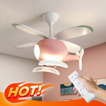 Креативный летающий самолет со светодиодной подсветкой Потолочный вентилятор в детской спальне Потолочный вентилятор с пультом дистанционного управления