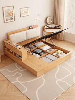 Кровать двуспальная кровать мастер-кровать кровать татами современная простая японская кровать для хранения с высоким ящиком