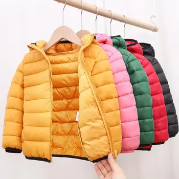Легкая пуховая хлопчатобумажная куртка для девочек, зимние куртки для мальчиков, Осенняя детская одежда 2-8 лет, Модная детская верхняя одежда с капюшоном, пальто