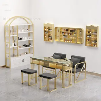 Легкие роскошные маникюрные столы, двухслойный стеклянный маникюрный стол и набор стульев Nordic Simple, профессиональные маникюрные столы для салона красоты