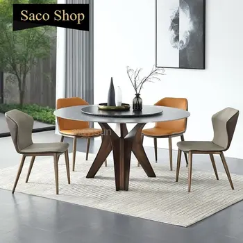 Легкий круглый стол Современный Простой бытовой С поворотным столом Столешница из мраморного камня для кухни Ресторан Бар Итальянская мебель