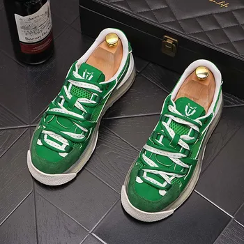Летние дизайнерские мужские кроссовки, уникальная обувь на платформе, зелено-белая мужская повседневная обувь, лоферы LazyLight