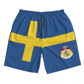 Летние мужские пляжные шорты с 3D принтом флага страны Швеция из полиэстера 2023, летние брюки для бега с пляжным карманом