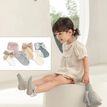 Летние носки для маленьких девочек, Милые детские носки с бантиком принцессы, Хлопковые детские носки, Тонкие аксессуары для малышей