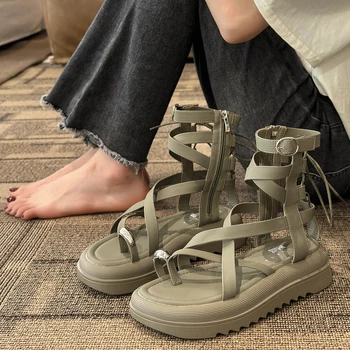 Летние Римские сандалии на плоской подошве Женская обувь на платформе 2023 Новый Тренд Повседневная Толстая Удобная Женская обувь для ходьбы Модные Женские Босоножки Mujer