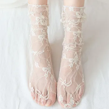 Летние сетчатые кружевные носки в японском стиле, выдалбливают Ультратонкие прозрачные носки для экипажа, Винтажные длинные носки в стиле Харадзюку, женские носки Sox