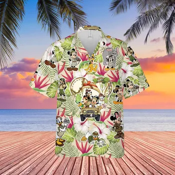 Летняя Гавайская рубашка Disney с Микки И Минни Маус Disney Hawaiian Tshirt Family Vacation Праздничная Гавайская рубашка на пуговицах