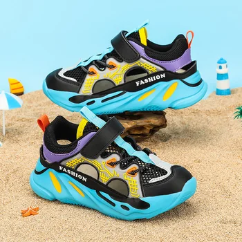 Летняя детская модная спортивная обувь для мальчиков, повседневная дышащая уличная обувь, Сетчатые трендовые кроссовки для девочек 28-40