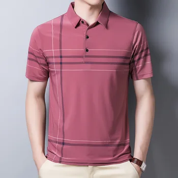 Летняя однотонная рубашка поло для мужчин, мужская футболка Ice Silk с коротким рукавом, мужская быстросохнущая футболка, Мужская деловая повседневная футболка, мужская