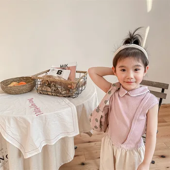 Летняя рубашка без рукавов для девочек в корейском стиле в западном стиле, детская тонкая нижняя рубашка